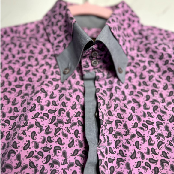 STYLISH DAST CARDIN MENS PINK AND GRAY LONG SLEEVE BUTTON UP SHIRT SIZE LARGE - Picture 7 of 12